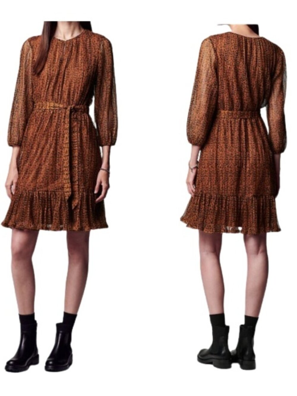 Simply Vera Vera Wang Fit & Flare Dress NWT Scatter Dot Print Orange 3/4 Sleeves
